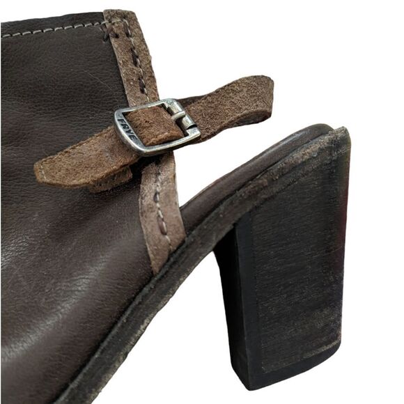 Frye Izzy Artisan Womens 7.5 Brown Leather Slingback Peep Toe Mule Booties Heels - Picture 5 of 7